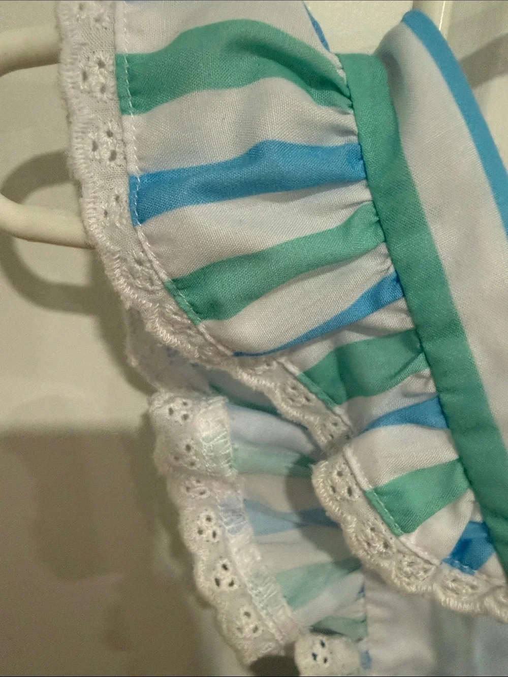 Striped Blue & Green Ruffle-Sleeve Baby One-Piece
